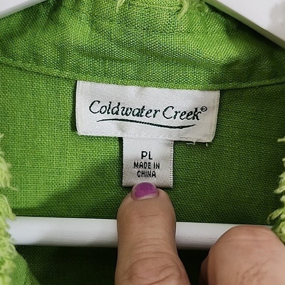 Coldwater Creek lime green linen frayed edges blazer size petite large - Picture 2 of 10